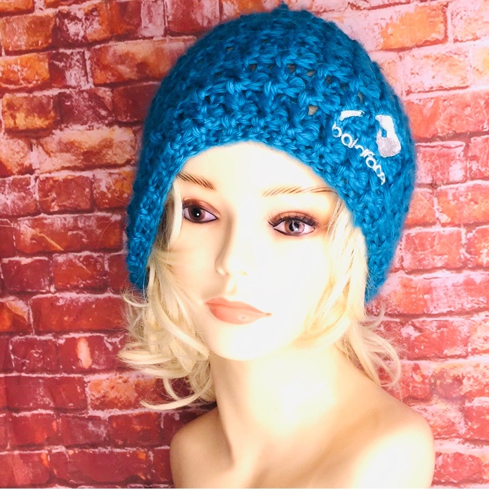 Coal Turquoise Blue Silky Acrylic Waffle Knit Baldface Slouchy Beanie Hat